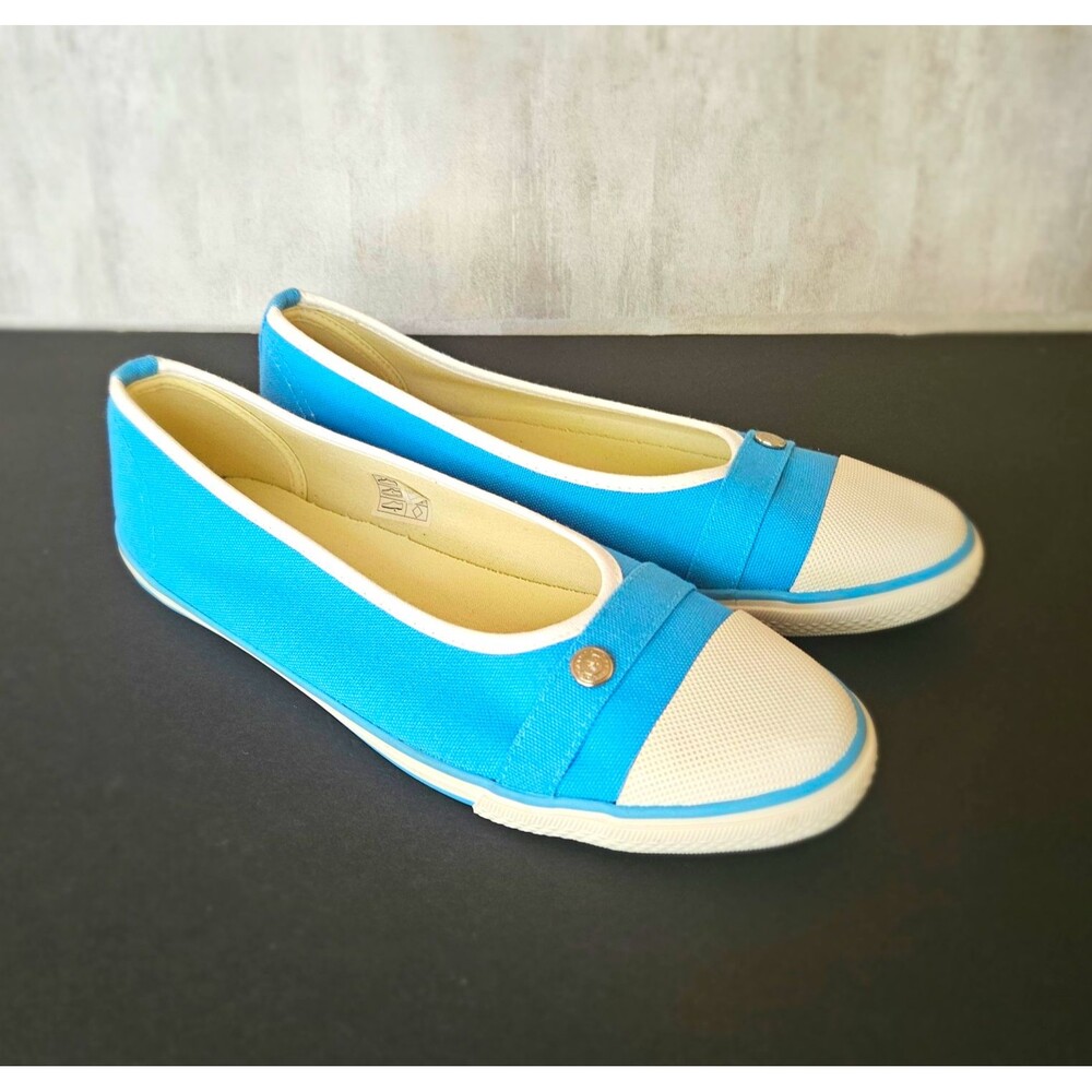 Longchamp Blue/White Canvas Slip-On Ballet Flats Women’s US 9. 5 -10 EU 41 Logo